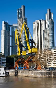 Yellow cranes at Puerto Madero, Buenos Aires, Argentina