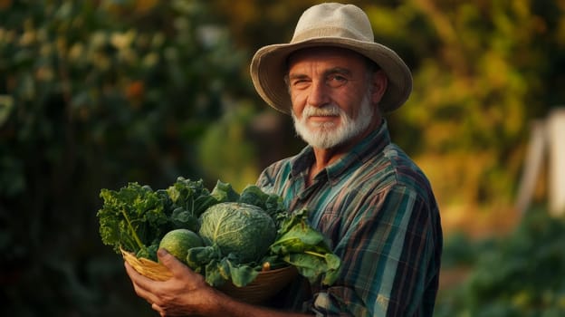 fresh vegetables in the hands of a farmer, Generative AI,