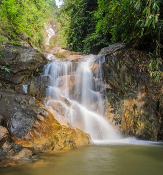 Evergreen forest waterfall in Thailand