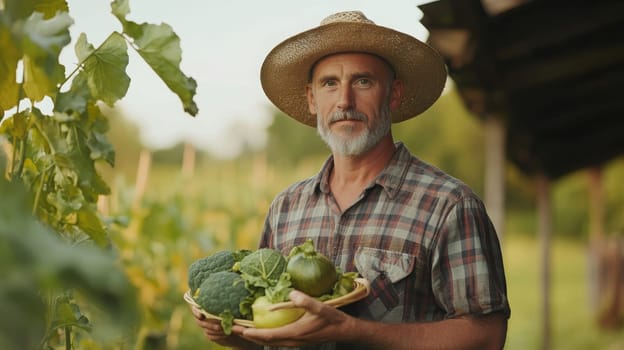 fresh vegetables in the hands of a farmer, Generative AI,