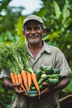 fresh vegetables in the hands of a farmer, Generative AI,