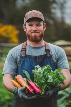fresh vegetables in the hands of a farmer, Generative AI,