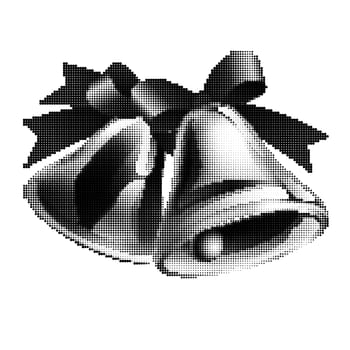 Black-and-white school bells with red ribbon on white background. Halftone style