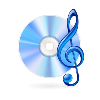 CD and treble clef as music icon. Illustration on white background