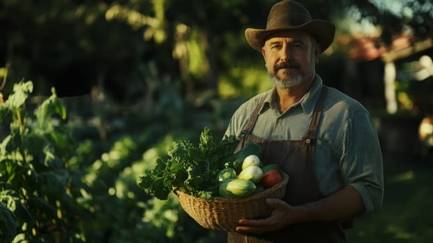 fresh vegetables in the hands of a farmer, Generative AI,