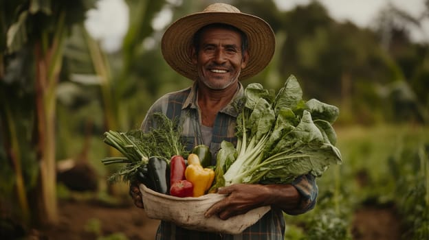 fresh vegetables in the hands of a farmer, Generative AI,