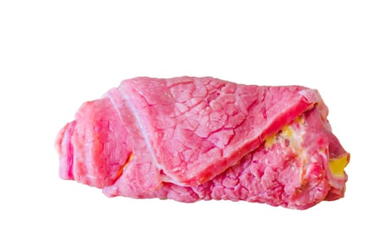 Unfried roulade made from fresh beef against a white background...