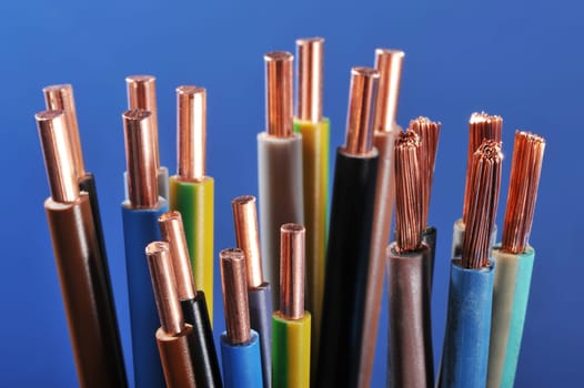 Macro detail of various stripped power cables