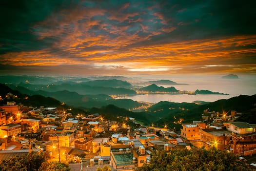 The seaside mountain town scenery in Jiufen, Taiwan