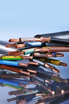 Macro detail of various stripped power cables