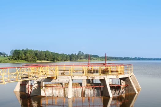 Water flowing to spillway on a small dam