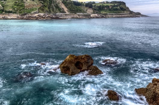 Very detailed HDR image at the North Atlantic Ocean close to Getaria city in Spain