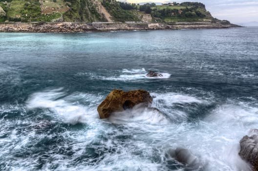 Very detailed HDR image at the North Atlantic Ocean close to Getaria city in Spain