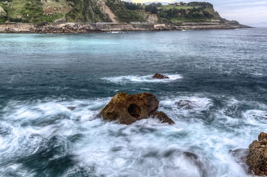 Very detailed HDR image at the North Atlantic Ocean close to Getaria city in Spain