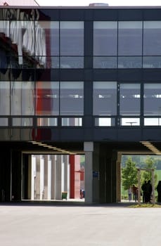 Mainz,Germany – May 17,2014: Visitors to the Co Face Arena of the 1st FSV Mainz 05 under a glass passage on May 17,2014 in Mainz.