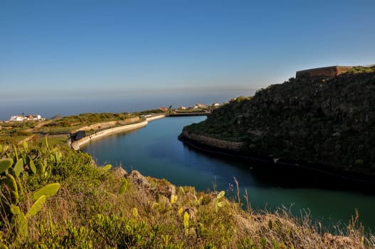Lake and Dam on a Ravine in Tenerife Canary Islands Spain