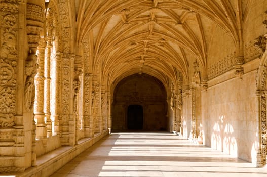 Interior corridor of the Mosteiro Dos Jeronimos, Lisbon, Portugal