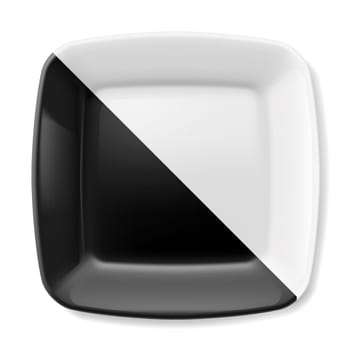 Empty black and white square plate with rounded corners