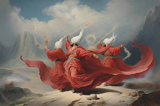 In the enchanting world of fantasy, there exist mystical beings known as whirling sand dervishes.