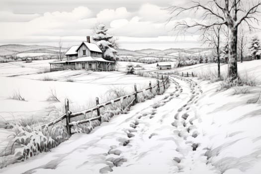 An exquisite winter composition, expertly capturing the tranquil allure of recently fallen snow draping over trees, landscapes, and architectural structures.