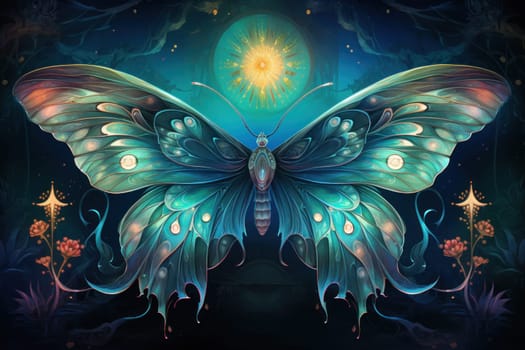 A captivating portrayal of celestial moth guardians, their ethereal presence warding off malevolent spirits with a soft, lunar glow.