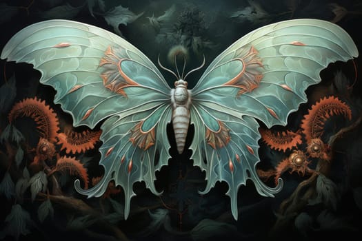 A captivating portrayal of celestial moth guardians, their ethereal presence warding off malevolent spirits with a soft, lunar glow.