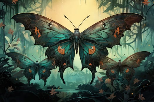 A captivating portrayal of celestial moth guardians, their ethereal presence warding off malevolent spirits with a soft, lunar glow.
