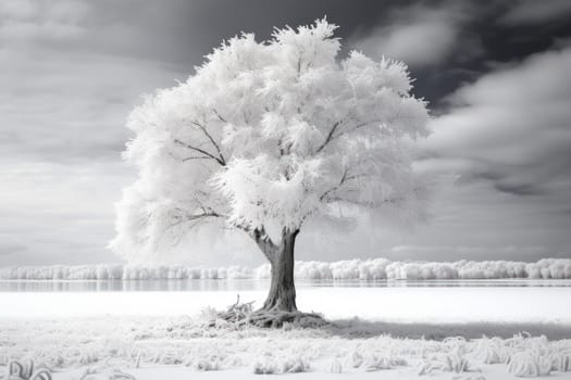An exquisite winter composition, expertly capturing the tranquil allure of recently fallen snow draping over trees, landscapes, and architectural structures.