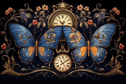 An enchanting portrayal of ethereal clockwork butterflies, fluttering gracefully with intricate precision, each adorned with intricate gears and delicate wings that shimmer with fantastical hues.
