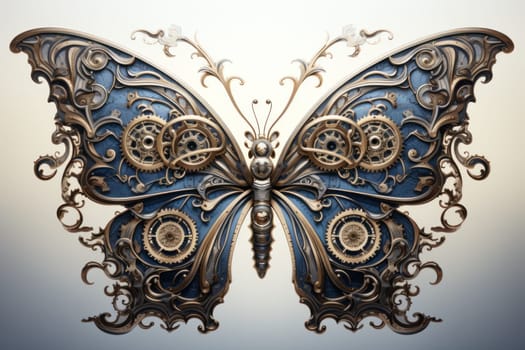 An enchanting portrayal of ethereal clockwork butterflies, fluttering gracefully with intricate precision, each adorned with intricate gears and delicate wings that shimmer with fantastical hues.