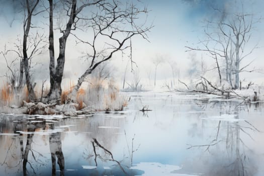 An exquisite visual representation of winter's enchantment, featuring frozen lakes, rivers, and ponds.