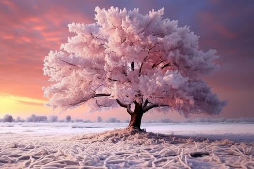 An exquisite winter composition, expertly capturing the tranquil allure of recently fallen snow draping over trees, landscapes, and architectural structures.