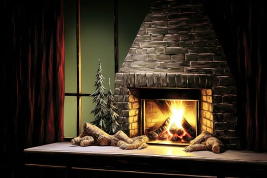 A heartwarming depiction of the winter season's charm, with individuals captured indoors, basking by a crackling fire, indulging in hot cocoa, or cocooned in soft blankets.