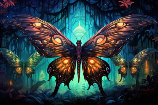 A captivating portrayal of celestial moth guardians, their ethereal presence warding off malevolent spirits with a soft, lunar glow.
