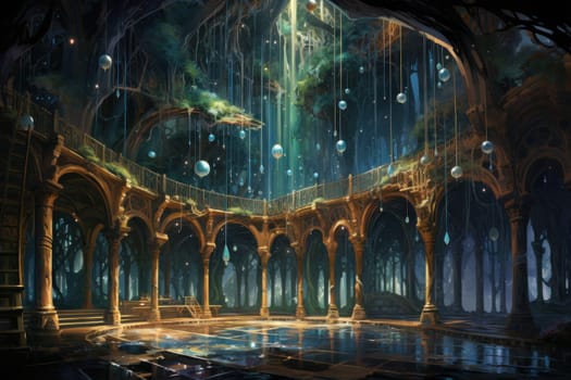 An awe-inspiring depiction of celestial libraries, ancient repositories of boundless universal wisdom.