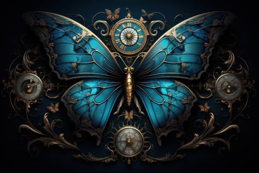 An enchanting portrayal of ethereal clockwork butterflies, fluttering gracefully with intricate precision, each adorned with intricate gears and delicate wings that shimmer with fantastical hues.