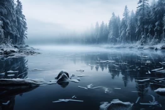 An exquisite visual representation of winter's enchantment, featuring frozen lakes, rivers, and ponds.