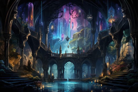 An awe-inspiring depiction of celestial libraries, ancient repositories of boundless universal wisdom.