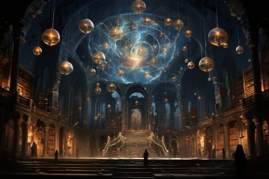 An awe-inspiring depiction of celestial libraries, ancient repositories of boundless universal wisdom.