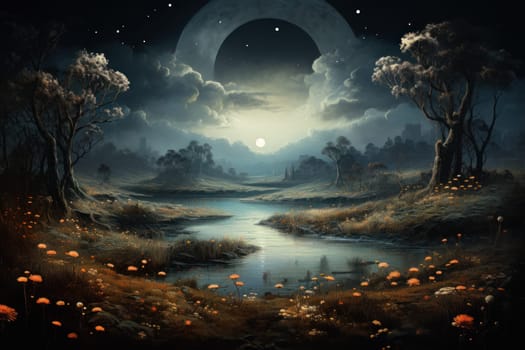 An enchanting portrayal of tranquil moonlit meadows, where dreams materialize and aspirations come to life.