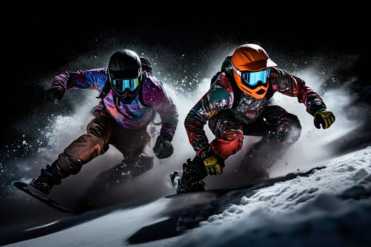 A dynamic portrayal of the exhilarating winter season, featuring individuals engaged in a range of invigorating activities such as skiing, snowboarding, and ice skating.