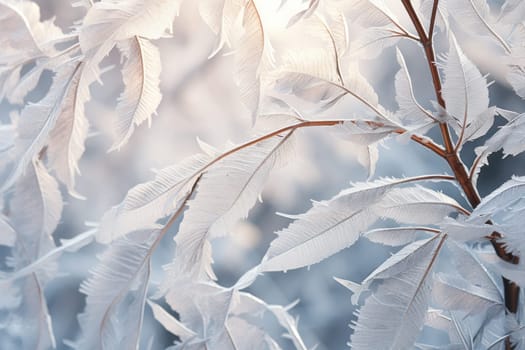 An exquisite display of artistry, capturing the intricate and mesmerizing patterns formed by frost on windows, leaves, and various surfaces through the lens of macro photography, resulting in striking and abstract visual compositions.