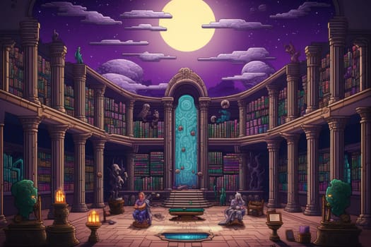 An awe-inspiring depiction of celestial libraries, ancient repositories of boundless universal wisdom.