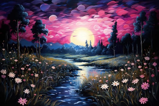 An enchanting portrayal of tranquil moonlit meadows, where dreams materialize and aspirations come to life.