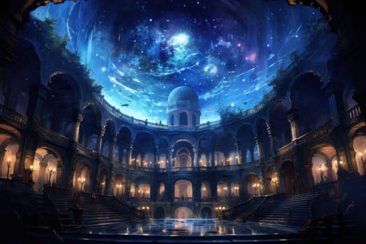 An awe-inspiring depiction of celestial libraries, ancient repositories of boundless universal wisdom.