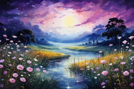 An enchanting portrayal of tranquil moonlit meadows, where dreams materialize and aspirations come to life.