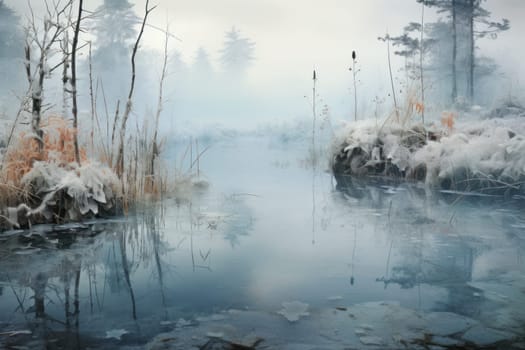 An exquisite visual representation of winter's enchantment, featuring frozen lakes, rivers, and ponds.