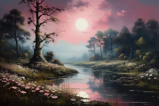 An enchanting portrayal of tranquil moonlit meadows, where dreams materialize and aspirations come to life.