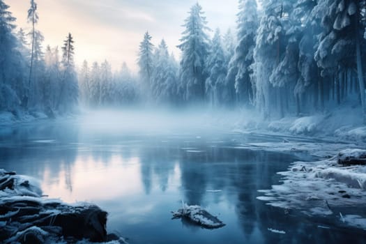 An exquisite visual representation of winter's enchantment, featuring frozen lakes, rivers, and ponds.