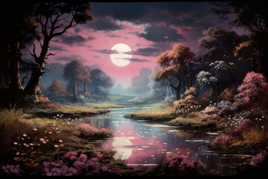 An enchanting portrayal of tranquil moonlit meadows, where dreams materialize and aspirations come to life.